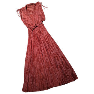 2pc/Vtg 1970s Rust Orange Floral Pleated Skirt Polyester Maxi Dress & Bolero S 6